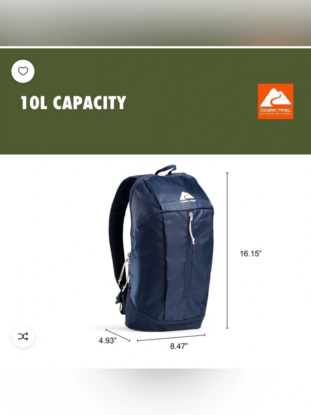 Ozark Trail Navy Lightweight Daypack with Padded Straps